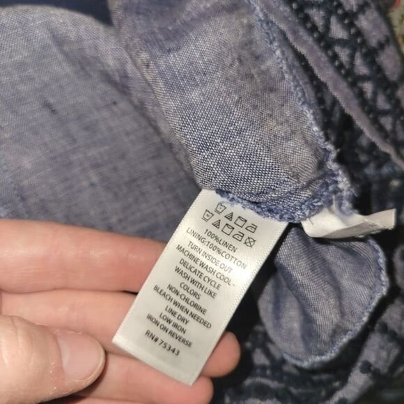 Tahari Linen Blue Embroidered Sleeveless Shirt Dress 4 - Picture 10 of 11